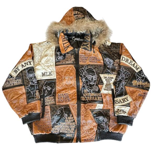 Leather MLK Martin Luther King / Malcom X Civil Rights Jacket Men's 2XL